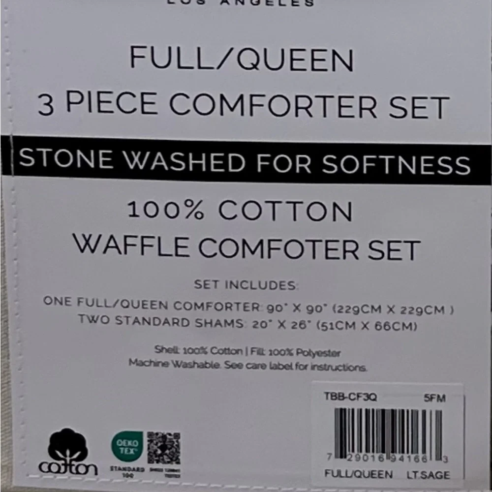 Laundry Shelli Segal Queen Green Cotton Waffle Texture Comforter Set 90”x90”